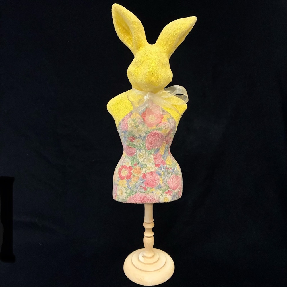Vintage Dress Form Style Rabbit W/ Floral Dress 19”